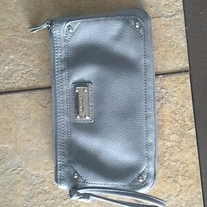 Nine West Light Gray Clutch with Textured Leather & Wrist Strap